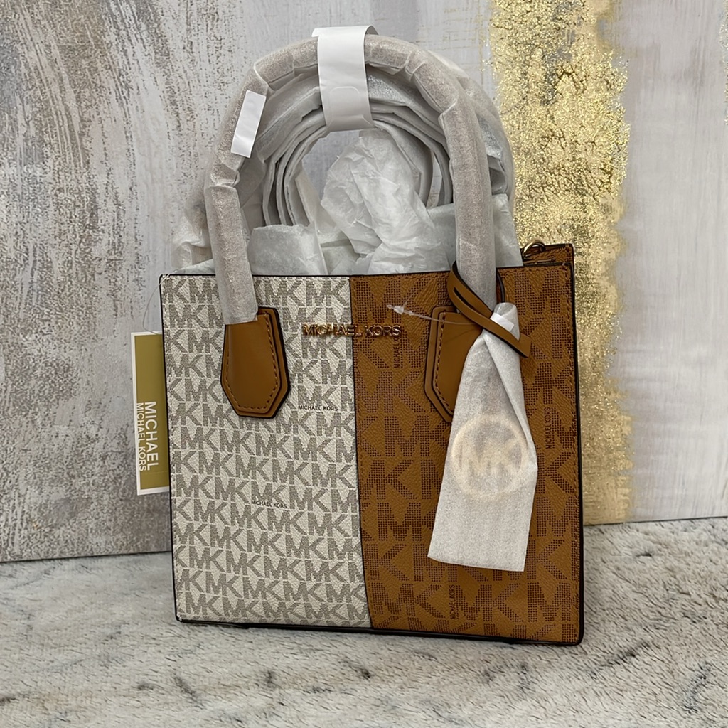 Nwt Michael Kors Women's Mercer Medium Two-Tone Logo Crossbody Bag Deer